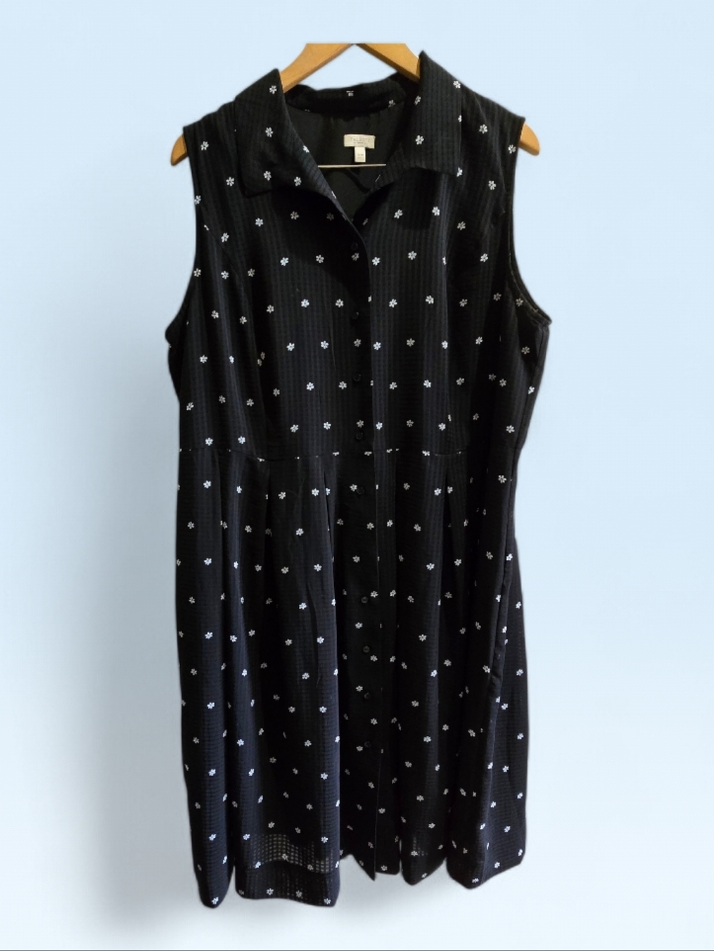 Talbots Black/white/light Blue floral print Drop Waist Dress